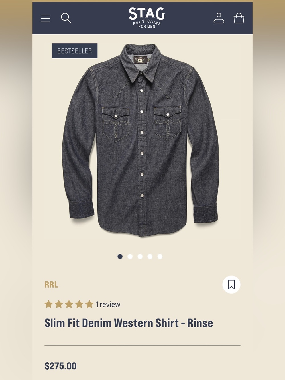 RRL Slim Fit Denim Western Shirt - Rinse